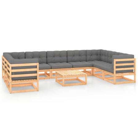 Vidaxl Loungegrupp Med Dynor 10 Delar Massiv Furu Grå