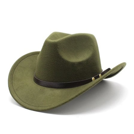Amerikansk Western Cowboyhatt Filt Hatt For Menn Og Kvinner Ridehatt Rullet Brette Faux Ull Jazzhatt Cowboyhatt ArmyGreen