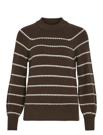 Viril Crew Neck L/S Stripe Knit Top Brown Vila
