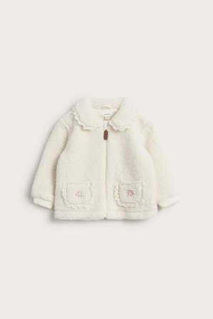 Newbie | Pluszowa kurtka z koronką | Offwhite