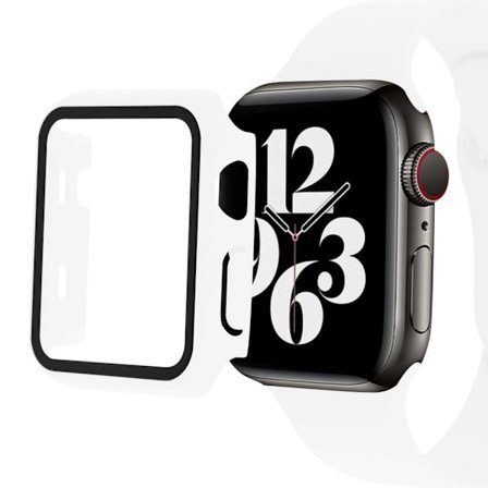 Apple Watch Ultra cover with tempered glass screen protector - White