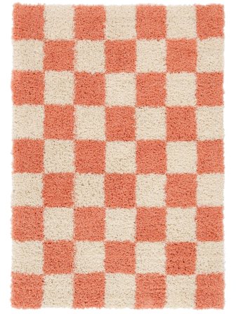 Quadrado Tapete Shaggy Pequeno Chessie - Vermelho Coral/Branco Pérola 140X200 Em Estilo Moderno