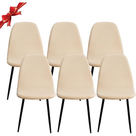 Sæt med 6, Skandinavisk Stræk Spisestuestol Betræk, Jacquard Elastisk Stol Betræk Universal til Boligindretning, Beige