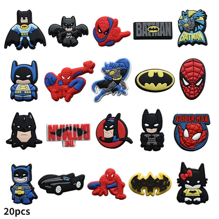 20 kpl/setti Superhero Spiderman Batman -kenkäkoristeet tukkeille, sandaalien koristeet, asusteet lapsille ja aikuisille, juhlahinnot