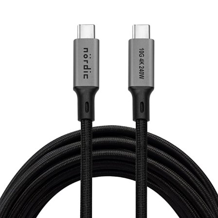 NÖRDIC 5m USB 3.2 Gen 2 USB-C til C nylon flettet kabel PD3.1 240W 20G 4K60Hz grå