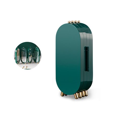 Bärbar hopfällbar smyckesorganisatör med spegel - Grön