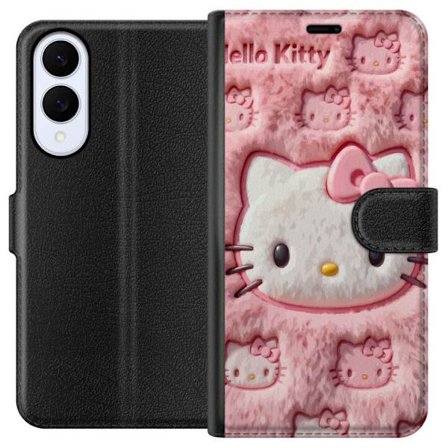 Yhteensopiva Lompakkokotelo Samsung Galaxy S25 Edge Hello Kitty vaaleanpunainen pörröinen tausta, jossa on ikoninen kasvot ja kawaii-esteettisyys