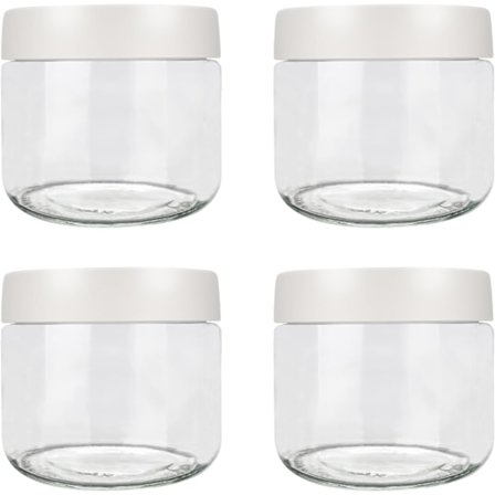 QU Glasburk med skrubbelåg, beholder til natten over med låg, bred mund opbevaringsbeholder lækagesikker (300 ml - hvid)