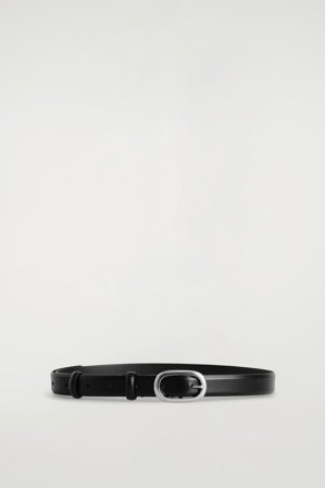 COS Women's Oval-Buckle Leather Belt in Black