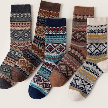 Herrestrømper Bomuldsstrømper Retro Etnisk Stil 5 Par