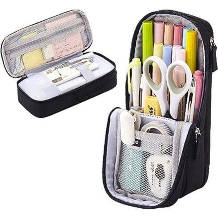 (Svart) Pennal Etui Stor Kapasitet Vertikal Pennpose Stasjonær Oppbevaringspose Stor Oppbevaring Pennal Sminke Kosmetikkpose Bærbar Kontor Junior H