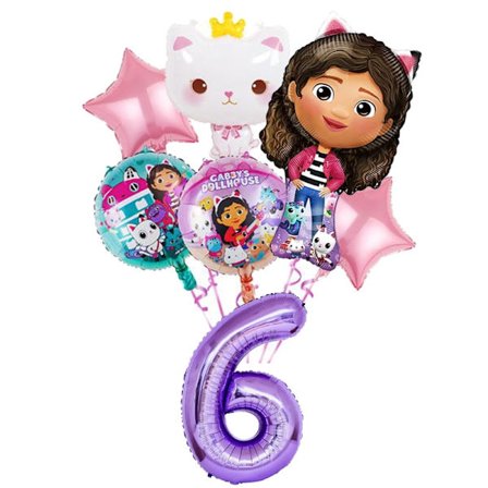 Gabby Dollhouse Birthday Party Supplies: Rosa Gabby Cat-koppar, tallrikar, servetter, ballonger, bakgrund
