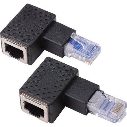 2 stk. 90 Graders Ethernet Adapter Højre+Venstre Vinkel Rj45 Stik til Stik Adapter Afskærmet Netværk Patch Forbindelse Kompatibel med Cat5 Cat6