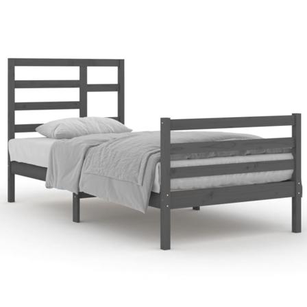 Vidaxl Sängram Grå Massivt Trä 90x200 Cm Grå