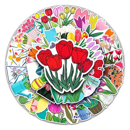 50 stk Tulipan Blomsterklistremerker Vanntette Vinylklistremerker Søte Morsomme Klistremerker For Laptop Tablet Telefon Hydroflasker Vannflaske Sykkel