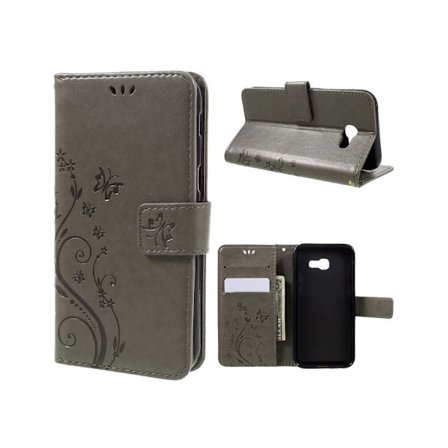 Samsung Galaxy A5 (2017) Perhoskukka Nahkakotelo Standillä - Harmaa