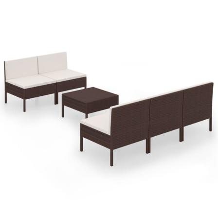 Vidaxl Loungegrupp För Trädgården Med Dynor 6 Delar Konstrotting Brun