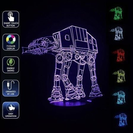 7 väriä vaihtavat USB virralla toimiva 3D-lamppuvalo Star Wars AT-AT Walker Visual Illusion -lamppu LED-toimintakuvio Lahjat -h