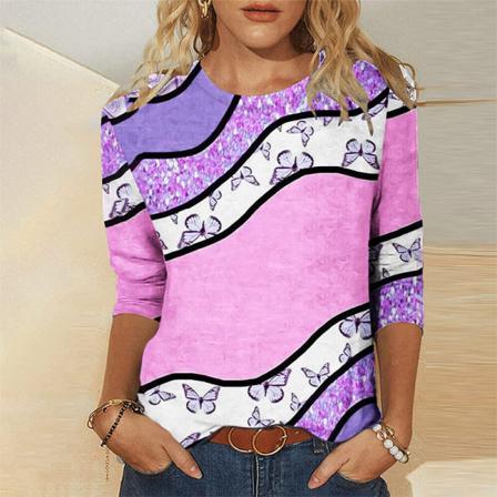 Kvinnor Lämnar Printed Toppar Rund Hals T-shirt