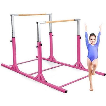 COSTWAY Dobbelt Gymnastikstang Højdejusterbar 11 Niveauer 96-140CM Dobbelt Låse Op til 100 kg Rosa