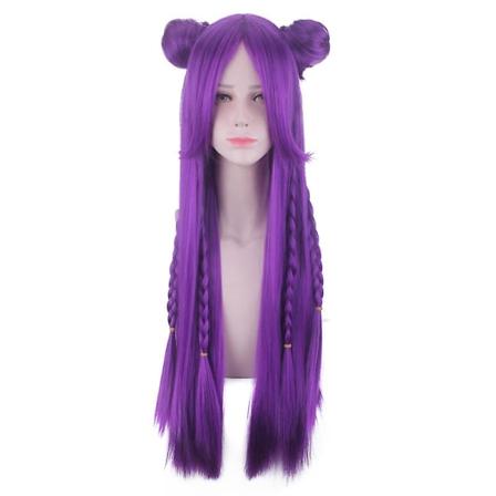 Anime 80cm Lol K/da Daughter Of The Void Kaisa Kda Lang Flettet Med Boller Varmebestandig Hår Cosplay Kostyme Parykk
