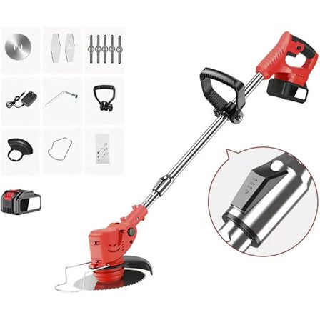 Trådløs elektrisk gressklipper, med 2 batterier og 4 blader, justerbar høyde og vinkel, for klipping av plener og busker