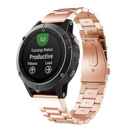 Til Garmin Fenix 5x Tre-perlet Rustfrit Stål Metal Urrem YYS Rose Gold