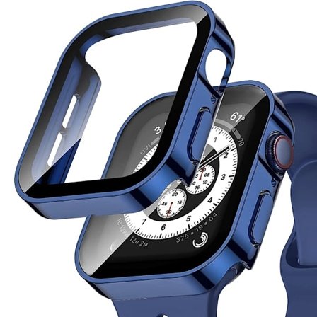 Vandtæt etui til Apple Watch skærmbeskytter glas + beskyttende bumper hærdet iWatch 5 SE 6 44mm 40mm tilbehør blå serie 4 5 6 SE 40mm