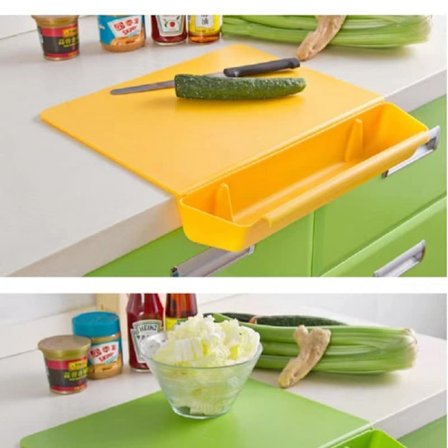 2-i-1 halkfri skärbräda med behållare – plastskärbräda för kök & camping, diskmaskinssäker