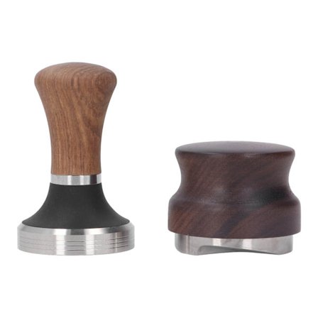 Kaffesæt i rustfrit stål med træhåndtag, 51 mm kaffepulverpressehammer og -fordeler til café