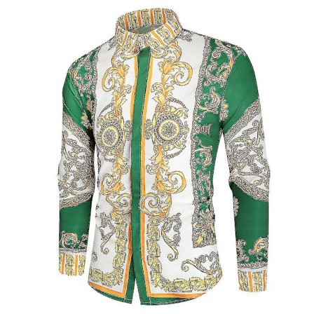 Herr Royal Shirt Print Lapel Luxury Shirt Business Långärmad passform Toppar för festbal