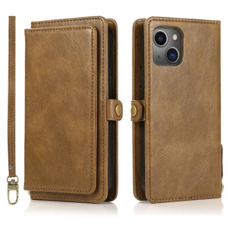 iPhone 15 Plus - Tyylikäs nahkainen lompakkokotelo korttipidikkeellä Brown
