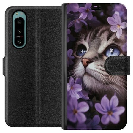 Kompatibelt Plånboksfodral till Sony Sony Xperia 5 IV Kat och blommor