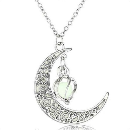 Halsband, Hänghalsband för kvinnor, Ihåliga roterande pärlor Luminous Moon-hängen, Luminous Enchanted Moonstone-halsband, Födelsedagsjubileum