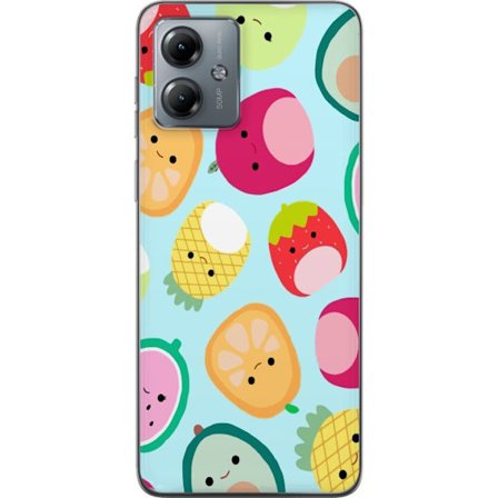 Kompatibelt Mobildeksel til Motorola Moto G14 Mønster av kawaii-frukter som jordbær sitron ananas og avocado på lyseblå bakgrunn