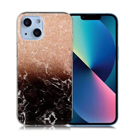 Marmormotiv iPhone 13 Mini skal - Roséguld / Svart