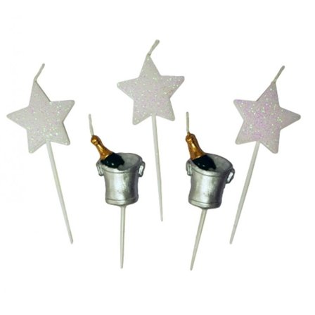 Kagelys hvide stjerner og isspand med champagne