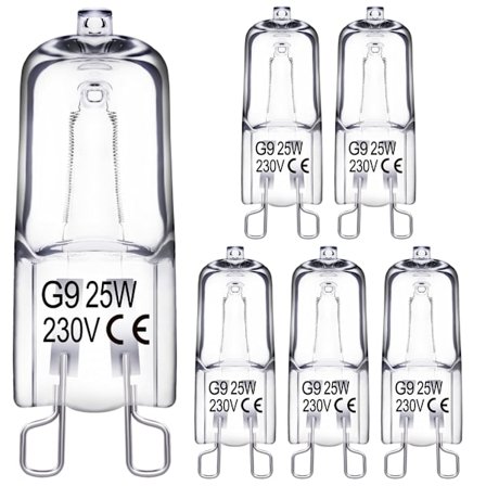 G9 Halogenlampa, 25W, 230V G9 Halogenlampa, Dimbar, 2800K Varmvit, 330LM, För Ugn, Ugn Mikrovågsugn (6-pack) [Energiklass G]