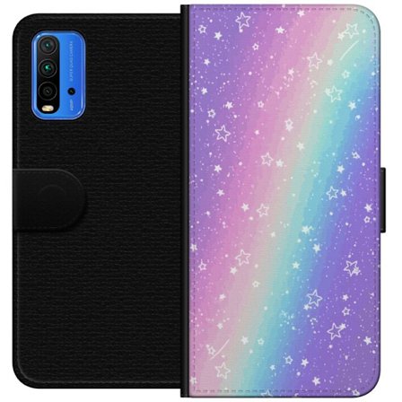 Kompatibel Tegnebogsetui til Xiaomi Redmi Note 9 4G Rainbow-farvet pastelbaggrund med hvide stjerner og glitrende prikker i blød overgang