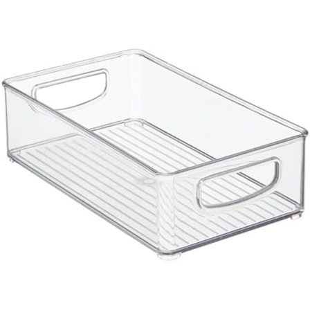 Små køkkenopbevaringsbeholdere i plastik med håndtag - 2-pak gennemsigtig madopbevaring til spisekammer, køleskab og fryser