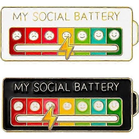 2 stk. MY SOCIAL BATTERY, Morsom sosialt humør brosje nål for 7 dager, Nål Morsom sosial batteri brosje merke Humør nål merke Søt