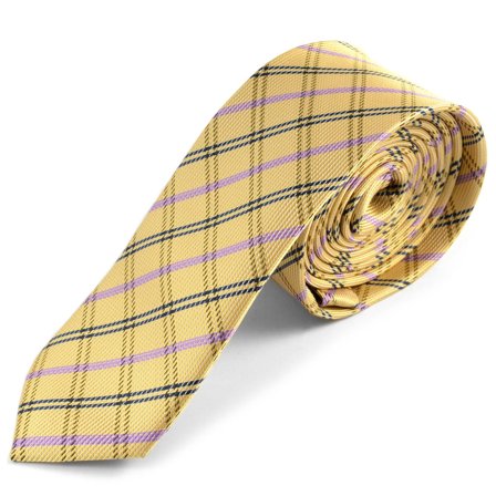 Gold Checkered Tie for Men - Skinny ties
