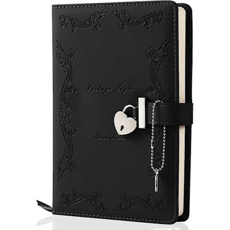 Dagbok med lås och nyckel för flickor, tjockare, 360 sidor, hjärtformat låsbart läderjournal, söt låst hemlig dagbok, anteckningsbok för kvinnor, 