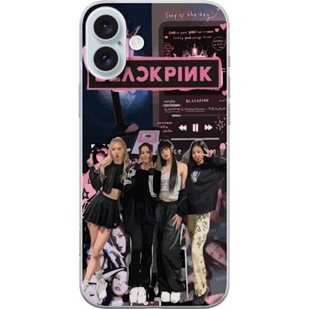 Yhteensopiva Puhelinkuori Apple Apple iPhone 16 Plus BLACKPINK kollaasi musiikkisoittimella, muotiestetiikalla ja vaaleanpunaisella mustalla väriteem