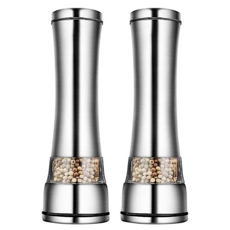 2 st 304 Premium Rostfritt Stål Salt- och Pepparkvarn Set - Pepparkvarn och Saltkvarn, Kryddkvarn med Justerbar Grovlek, Keramisk Rotor, Tal