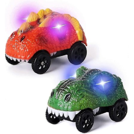 Vara-autorata-auto, LED-valaistu dinosaurusauto on yhteensopiva useimpien ratojen kanssa, (2 kpl)