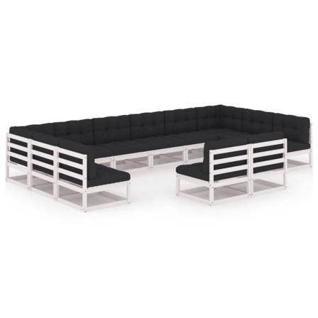 Vidaxl Loungegrupp Med Dynor 12 Delar Vit Massiv Furu Vit