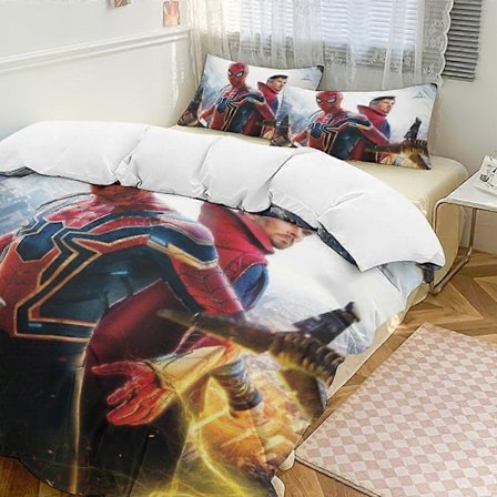 c123 Spider-Man Sengetøy Dynesett, 3-delt Sengetøysett Mykt Varmt Sengesett med 1 Dynetrekk og 2 Putetrekk for Soverom Hele Året hno123