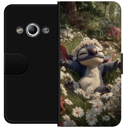 Yhteensopiva Lompakkokotelo Samsung Galaxy Xcover 3 Sininen makea fantasiahahmo lepää kukkaniityllä, jossa on kukkaseppele, rento keväisteema ja l