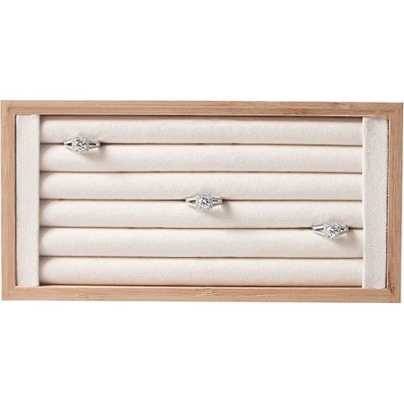 Bambus Ring Display Brett For Salg, Ringholder Stativ For Show, Liten Smykkeorganisator (beige)